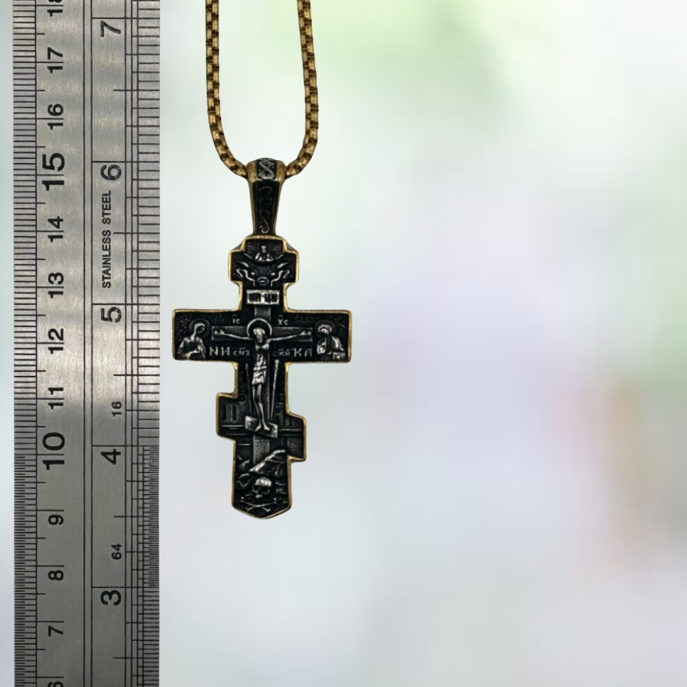 Divine Glitter: Stainless Steel Orthodox Cross Pendant with Chain Divine Glitter: Stainless Steel Orthodox Cross Pendant with Chain